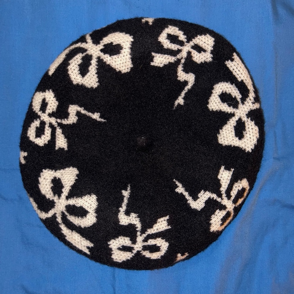 Anthropologie Maeve Black and White Bow Beret Hat - Picture 2 of 5